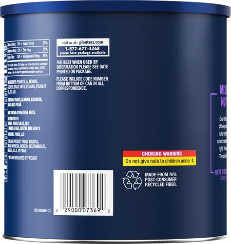 PLANTERS Salted Mixed Nuts, Party Snacks, Plant-Based Protein 56oz (1 Canister) (Pack of 2)