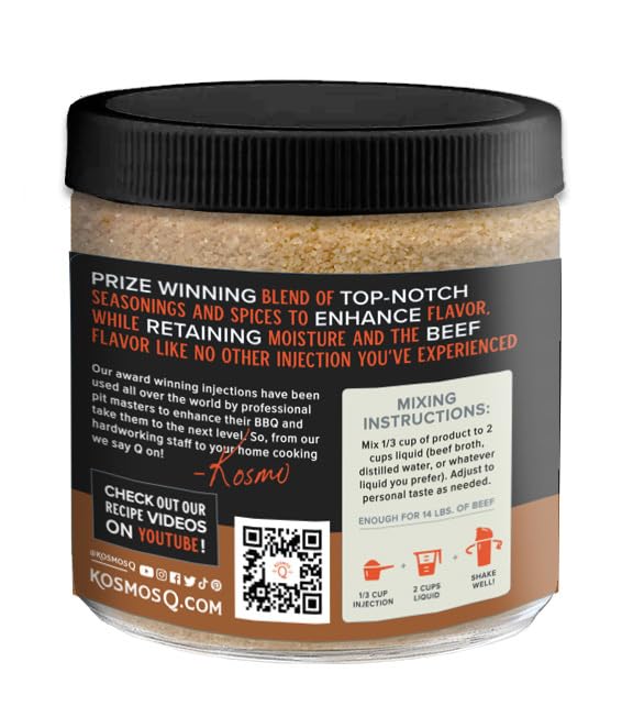 Kosmos Q Reserve Blend Brisket Injection, Premium Beef BBQ Marinade for Tender & Juicy Brisket, Phosphate-Enhanced for Moisture Retention, Competition-Grade Seasoning, Gluten Free, 16 Oz Jar