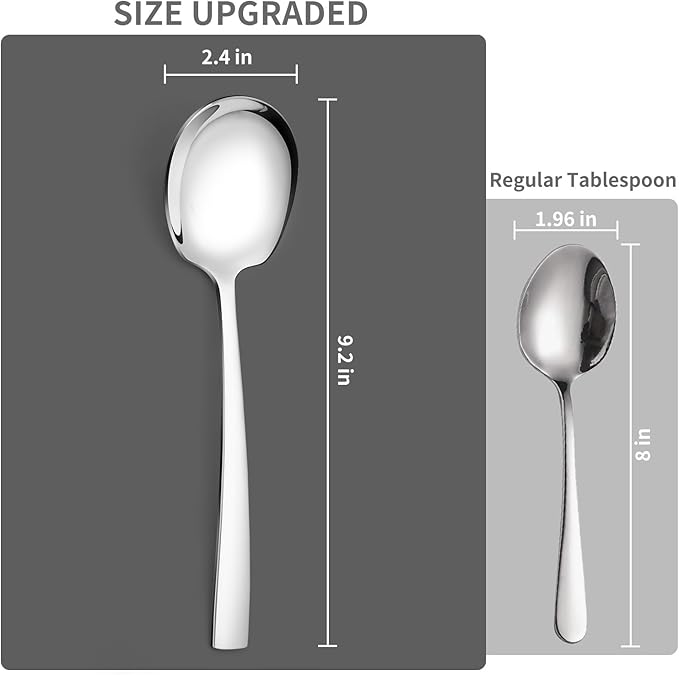 6 Piece Stainless Steel Serving Spoons Set - 6 Large Spoons, 9.2-Inch, Dishwasher Safe, for Parties/Kitchen/Buffet/Catering