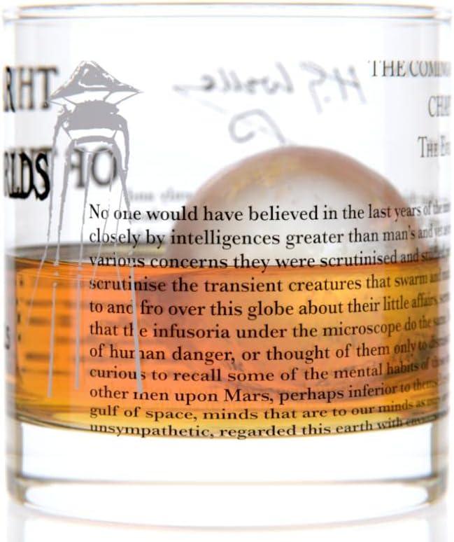 Well Told Classic Literature Rocks Glass - The War of the Worlds by H.G. Wells - Old Fashioned Whiskey Glass Gift for Book Lovers (11 oz)
