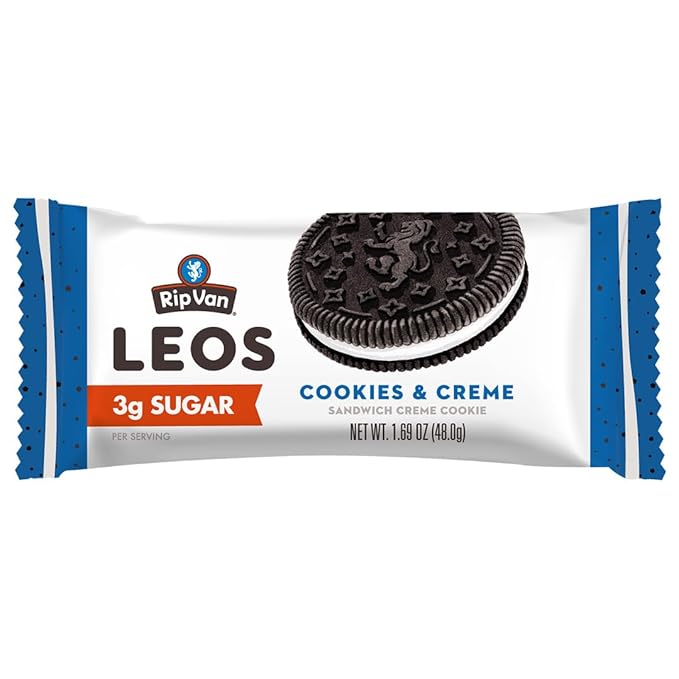 Rip Van LEOs - Cookies and Cream Sandwich Cookies - Low Sugar Snack Cookies - Low Carb Snack - Diabetic Snacks - 40 Low Sugar Cookies (10 Packs of 1.69oz)