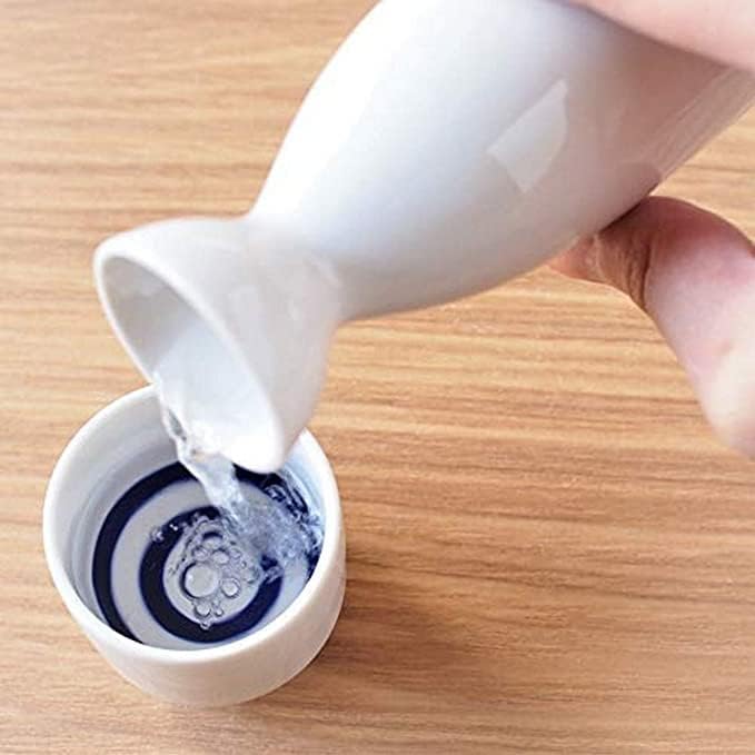 JapanBargain, Porcelain Sake Carafe Sake Bottle for Cold Sake and Hot Sake Microwave Safe (6, 4 oz - White)