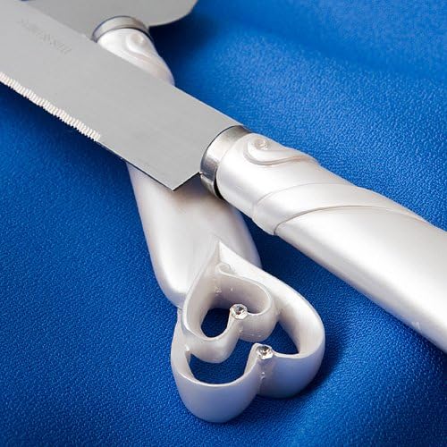 GIFTS INFINITY® Personalized Wedding White Interlock Heart Cake Knife and Server Set Free Engraving (2401) - Valentine's Day Gift