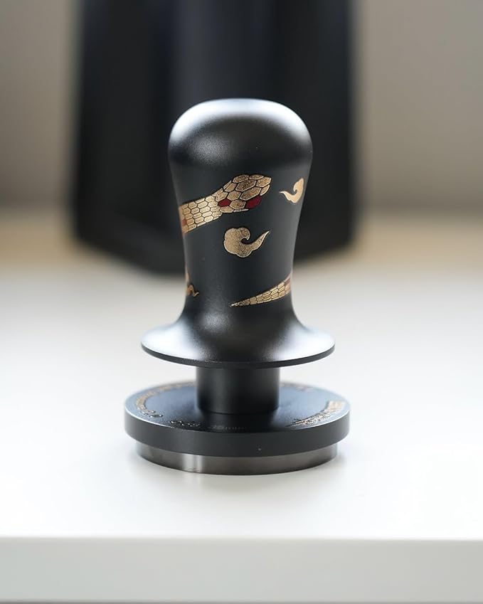 MHW-3BOMBER 58.35mm Espresso Tamper New Year Edition Snake Pattern - 3 Spring Loaded Coffee Tamper with Sound Feedback - Barista Tamper Tool - Ergonomic Handle Ripple Base T6079TS-OS