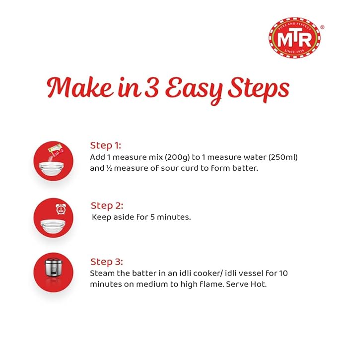 MTR Instant Rice Idli Mix - Ready to Cook Authentic Indian Breakfast, Lunch, Dinner or Snack Meal - No Added Preservatives - A Quick & Easy Recipe Suitable for Vegetarians - (500g, Pack of 1)