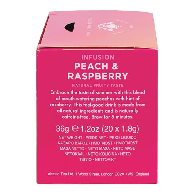 Ahmad Tea Infusions, Peach and Raspberry Teabags, 20 ct (Pack of 1) - Decaffeinated & Sugar-Free