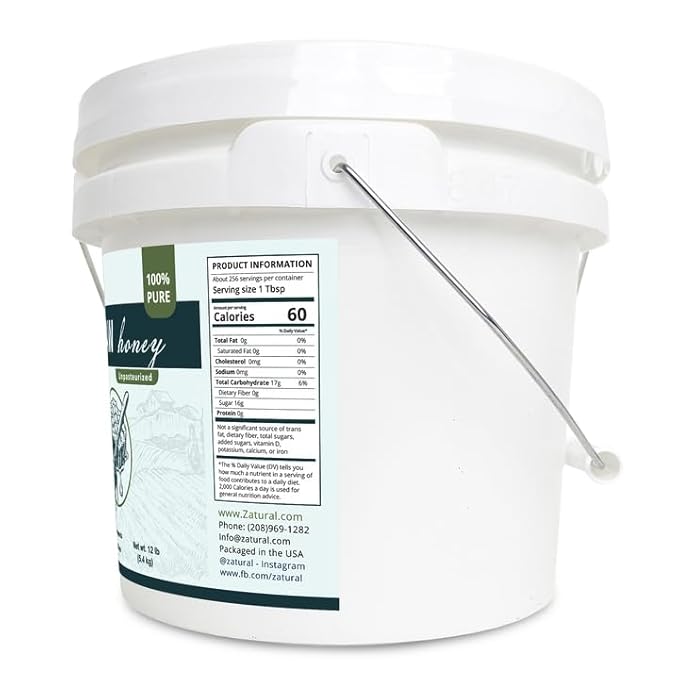 Zatural Honey Raw Fresh Air Idaho Grade A Light Amber Honey ~1 Gallon (12 Pound)