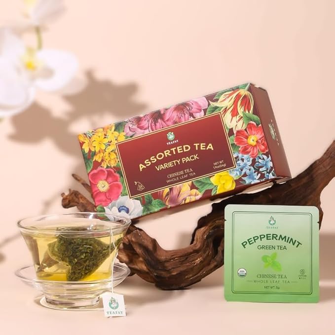 TEAFAY Assorted Tea Sampler – 9 Flavors, 18 Individually Wrapped Pyramid Tea Bags, 100% Natural, Handpicked, Whole Leaf,Great gift for tea lovers