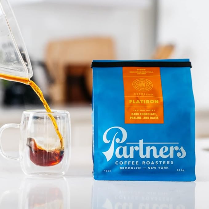 PARTNERS COFFEE ROASTERS - Whole Bean Coffee (Flatiron - Espresso, Medium-Dark Roast) 12oz - Classic Blend, Tastes Like Home - Dark Chocolate, Praline, Dates - Coffee Beans - Roasted in New York City