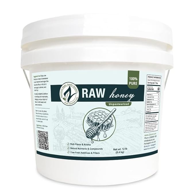 Zatural Honey Raw Fresh Air Idaho Grade A Light Amber Honey ~1 Gallon (12 Pound)