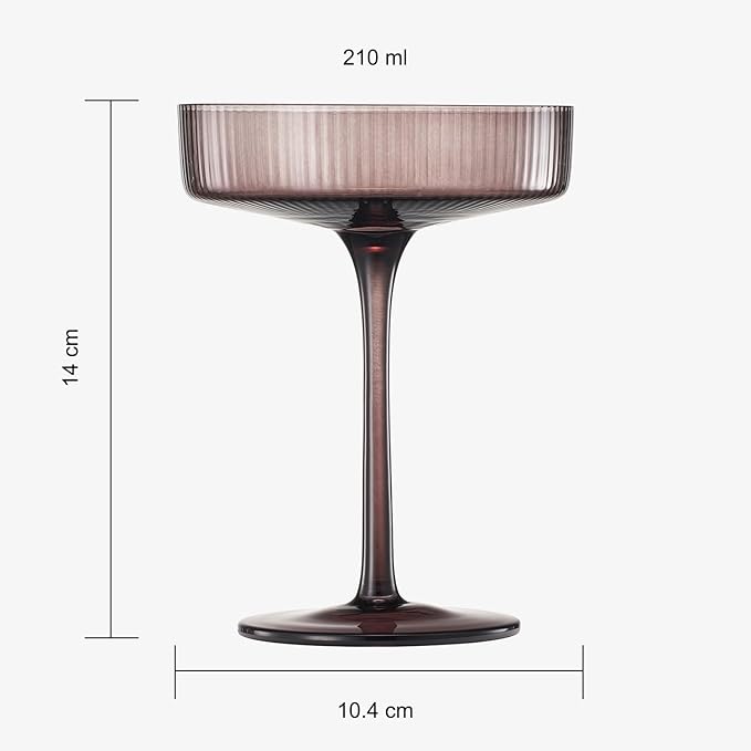 Khen Venus Colors 6 Pcs Ribbed Coupe Glasses, 10 oz Vintage Coupe Glass Set, Unique Martini Glass, Classic Cocktail Galssware, Bar Drinking Glasses Set Perfect for Cocktail, Wine, Champagne & Gift