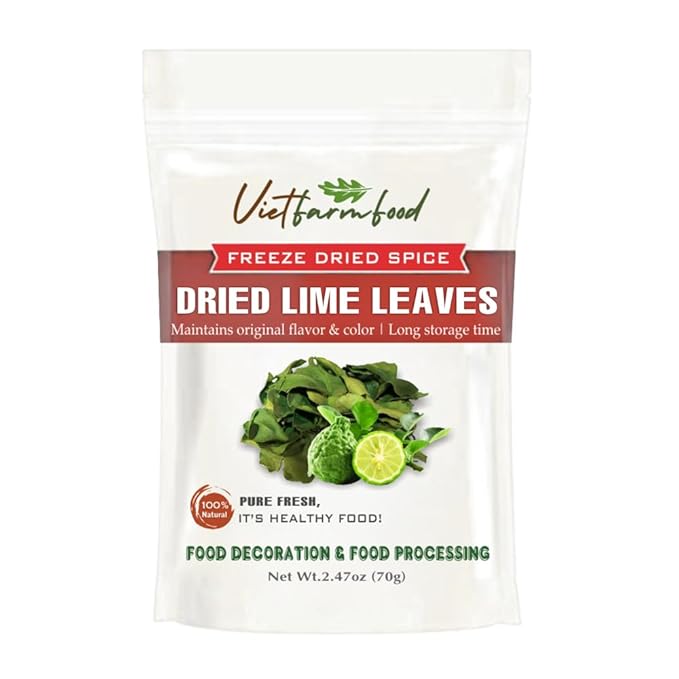 DRIED LIME LEAVES 2.47 Oz (70g) VIETFARMFOOD: Pure, natural freeze-dried spice made from real vegetables and fruits - perfect for enhancing every meal, from cooking, baking, salads, soups, sauces