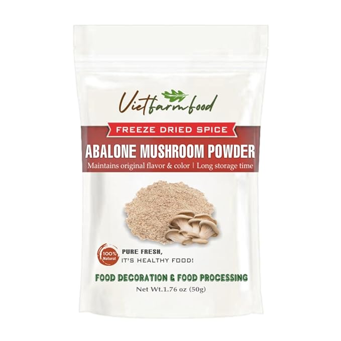 ABALONE MUSHROOM POWDER 1.76 Oz (50g) VIETFARMFOOD: Pure, natural freeze-dried spice made from real vegetables and fruits - perfect for enhancing every meal, from cooking, baking, salads, soups, sauce