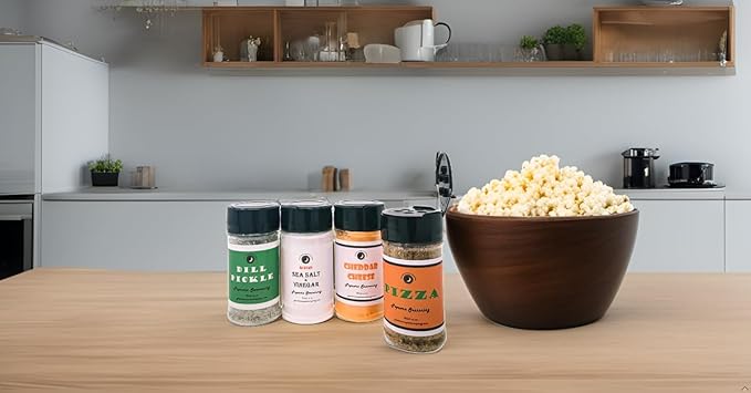 Popcorn Seasoning | Variety 4 Pack | Cheddar Cheese | Dill Pickle | Pizza | Sea Salt & Vinegar | Premium | Crafted in Small Batches | Indulgent Popcorn Seasoning 4-Pack ??Four Irresistible Flavors for Gourmet Snacking!