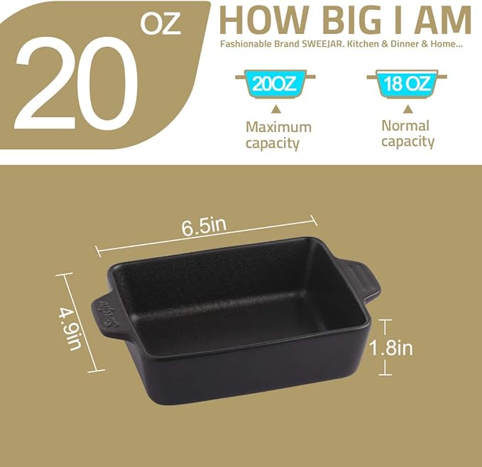 Sweejar Ceramic Baking Dish, Rectangular Small Baking Pan with Double Handles, 20 Oz for Cooking, Brownie, Kitchen, 6.5 x 4.9 x 1.8 Inches(Red)
