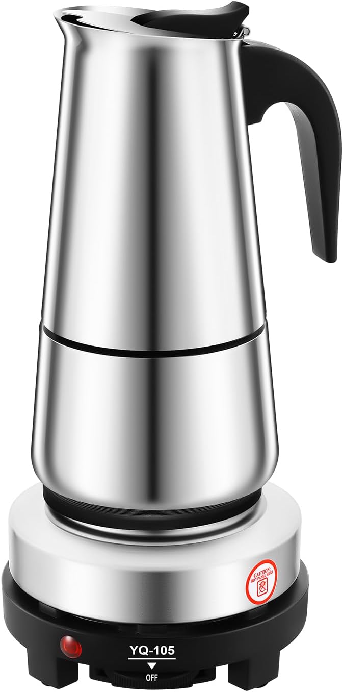 Stovetop Coffee Maker, 9 Cup Stainless Steel Moka Pot Espresso Maker Coffee Pot with Electric Stove, 500W Stovetop Espresso Machine Italian Espresso Maker for Home Bar Office