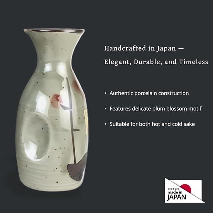 JapanBargain 3327, Japanese Plum Porcelain Sake Set Sake Carafe Bottle Sake Cups for Serving Hot Sake and Cold Sake, Made in Japan, Green, 5 oz