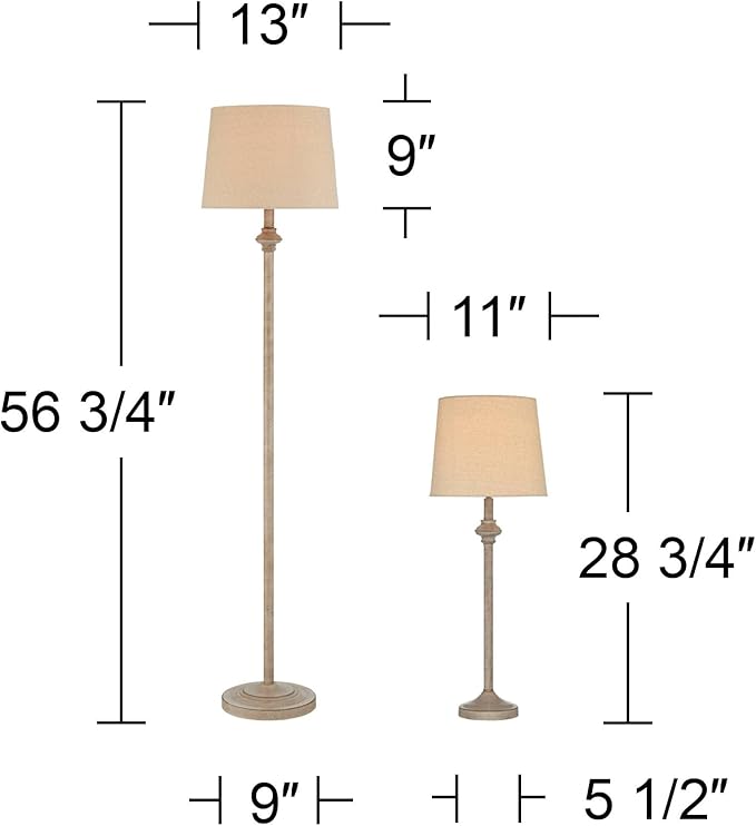 360 Lighting Carter Traditional 3 Piece Table Floor Lamp Set Beige Metal Cream Fabric Tapered Drum Shade Decor for Living Room Bedroom House Bedside Nightstand Home Office Reading Family