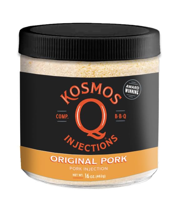 Kosmos Q Original BBQ Pork Injection, Meat Marinade for Pulled Pork, Chops, Ribs, Tenderloin & Brisket, Enhance Flavor & Juiciness, Award-Winning BBQ Seasoning for Moist & Tender Barbecue, 16 Oz Jar