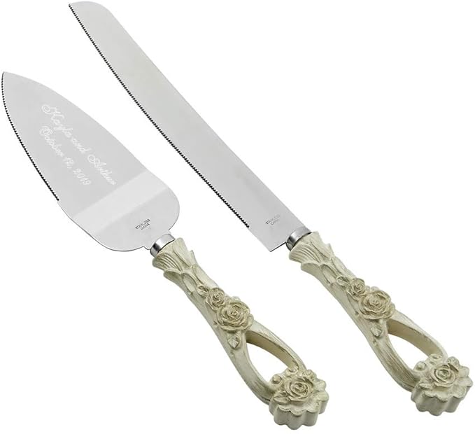 GIFTS INFINITY® Personalized Wedding Cake Knife and Server Set Free Engraving (2554) - Valentine's Day Gift