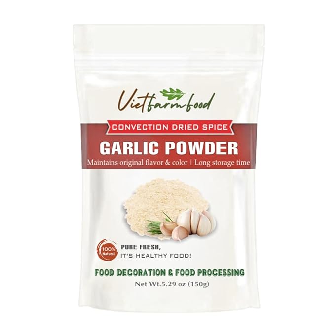 GARLIC POWDER 5.29 Oz (150g) VIETFARMFOOD: Natural pure, convection dried seasoning made from real vegetables - perfect for adding flavor to any meal, from cooking, baking, salads, soups, sauces