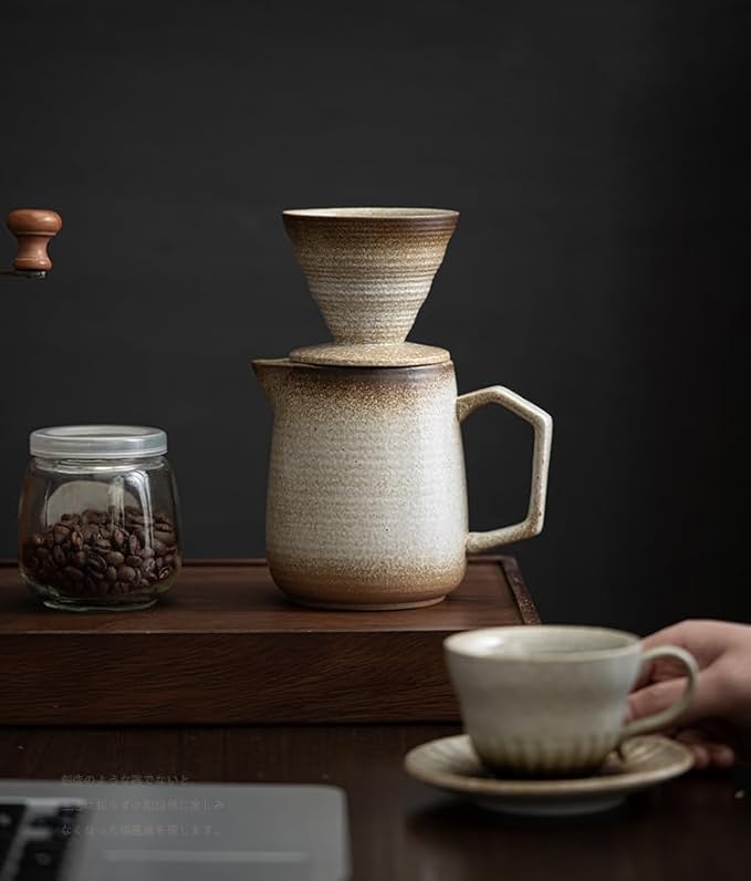 Pour Over Coffee Maker,Ceramic Coffee Maker With 100 pcs V60 Paper Filter竊?6oz/480ml Pour Over Coffee Dripper (Off White)