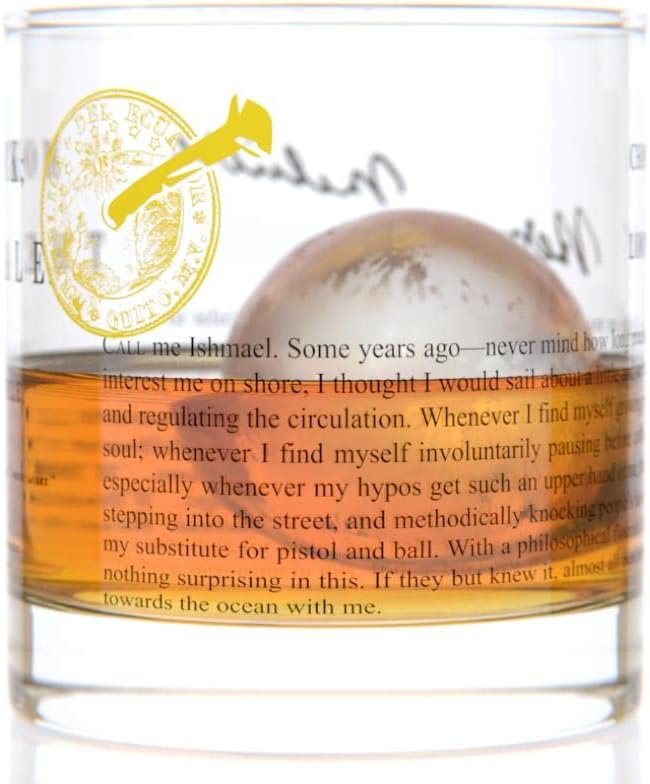 Well Told Classic Literature Rocks Glass - Moby-Dick by Herman Melville - Old Fashioned Whiskey Glass Gift for Book Lovers (11 oz)