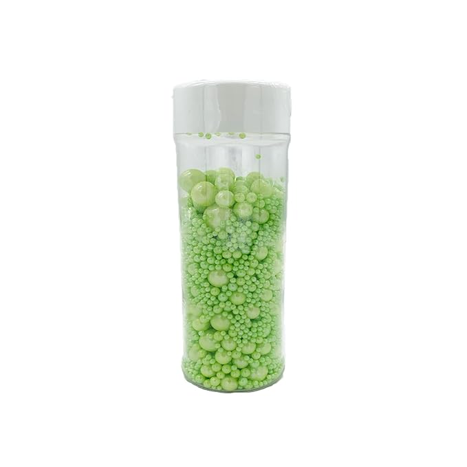 Weraru Edible Green Pearl Sugar Sprinkles Candy Mixing Size Baking Edible Cake Decorations Cupcake Toppers Cookie Decorating Celebrations Wedding Shower Party Chirstmas Supplies 130g/ 4.58oz