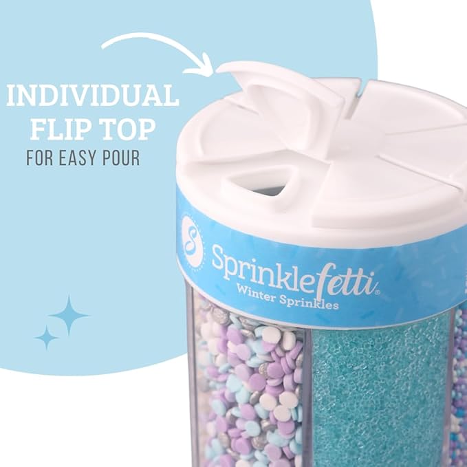Sweets Indeed Sprinkles 6 Cell Edible Sprinkle Mix Jimmies Perfect for Cake Decorations Baking Ice Cream Cookies Cupcake Topper (Winter)