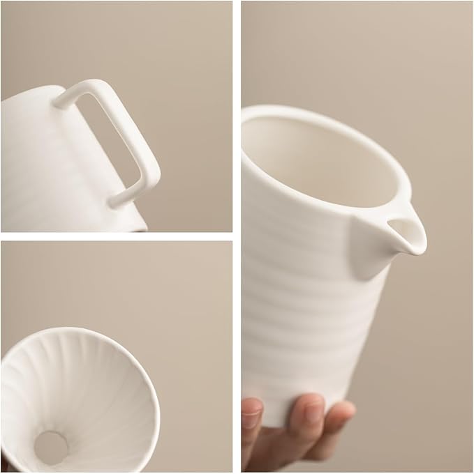 Pour Over Coffee Maker,Ceramic Coffee Maker With 40 pcs V60 Paper Filter竊?5oz/450ml Pour Over Coffee Dripper (White, V01)