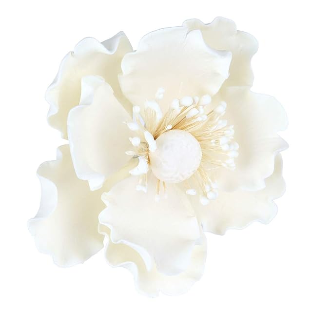O'Creme Gumpaste Anemone Flower Set of 3 White - Edible Flowers for Cake Decorating - Sugar Paste Flower Decorations for Cakes, Cupcake Toppers - Birthday Party, Wedding, Valentines Day, Baby Shower