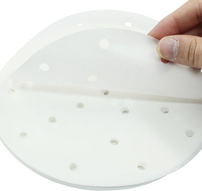 100 Pack 7 Inch Bamboo Steamer Liner - Round Air Fryer Parchment Paper with Holes - White Non Stick Steamer Paper for Air Fryer Basket, Oven, Microwave, Bamboos Steamer