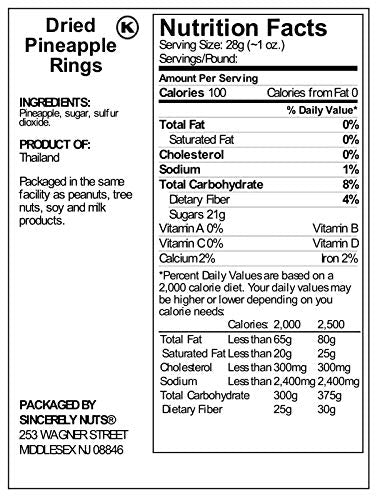 Sincerely Nuts - Dried Pineapple Rings (Sweetened) | Three Lb. Bag | Dehydrated Fruit Snack | Kosher, Vegan, Gluten Free | Healthy Gourmet Food | Natural Dry Fruits | Delicious Tropical Taste