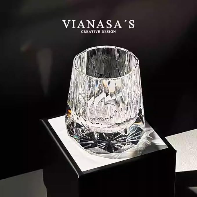 suigetsu Hand Cut Crystal Whisky Glass 320ml Edo style Whiskey Glasses -Cocktail-Vodka-Beer Drinkingware Glasses IN GIFT CARTON (Clear)