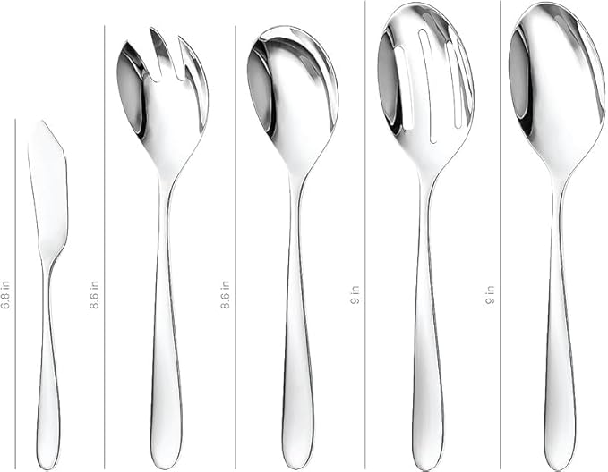 Serving Utensil Set ??18/10 Stainless Steel Serving Spoons, Salad Servers, Butter Knives, Mirror Finish, Dishwasher Safe, Elegant and Durable (10-Piece Serving Set, Fidenza)