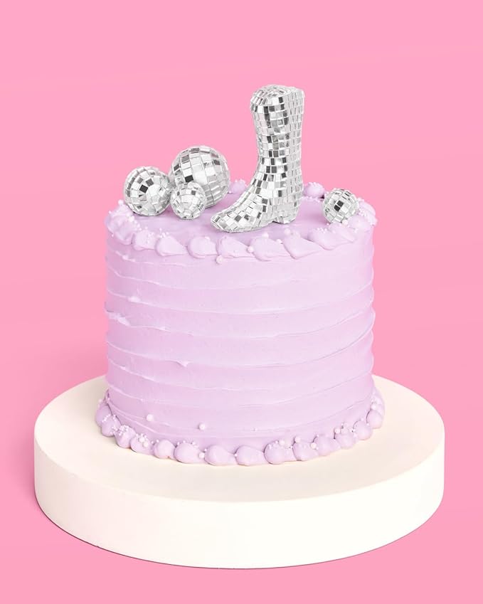 xo, Fetti Disco Ball and Cowgirl Boot Cake Topper - 5 pieces | Disco Bachelorette, Rodeo Birthday Party, Space Cowboy Supplies, 70s Groovy Cake Decoration, Western Baby Shower Cupcake Decor