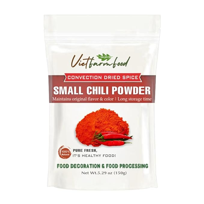 SMALL CHILI POWDER 5.29 Oz (150g) VIETFARMFOOD: Natural pure, convection dried seasoning made from real vegetables - perfect for adding flavor to any meal, from cooking, baking, salads, soups, sauces