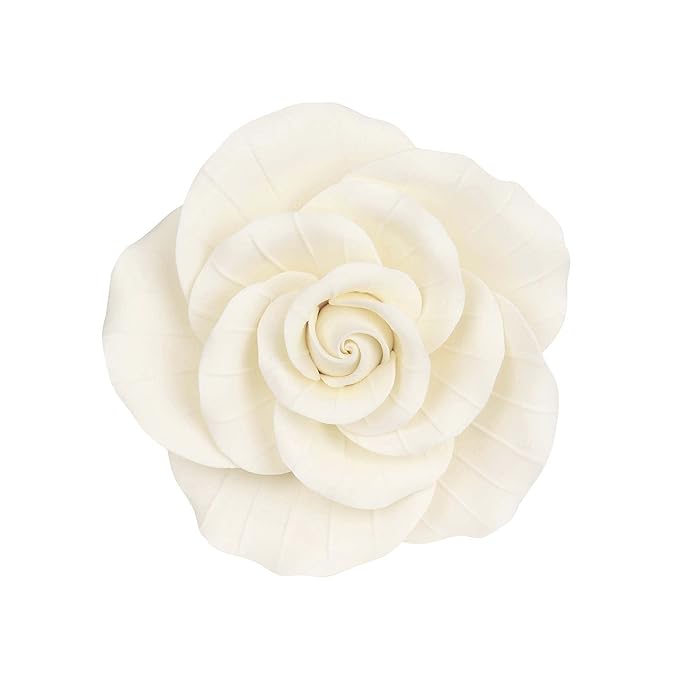 O'Creme Garden Roses Gumpaste Flower Set - White Edible Flowers for Cake Decorating - Sugar Paste Flower Decorations for Cakes, Candy, Cupcake Toppers - Birthday, Wedding, Valentines Day, Baby Shower