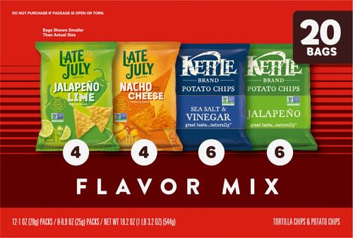 Kettle Brand and Late July Snacks Mix Variety Pack, 20 Count Snack Bags (Pack of 4)