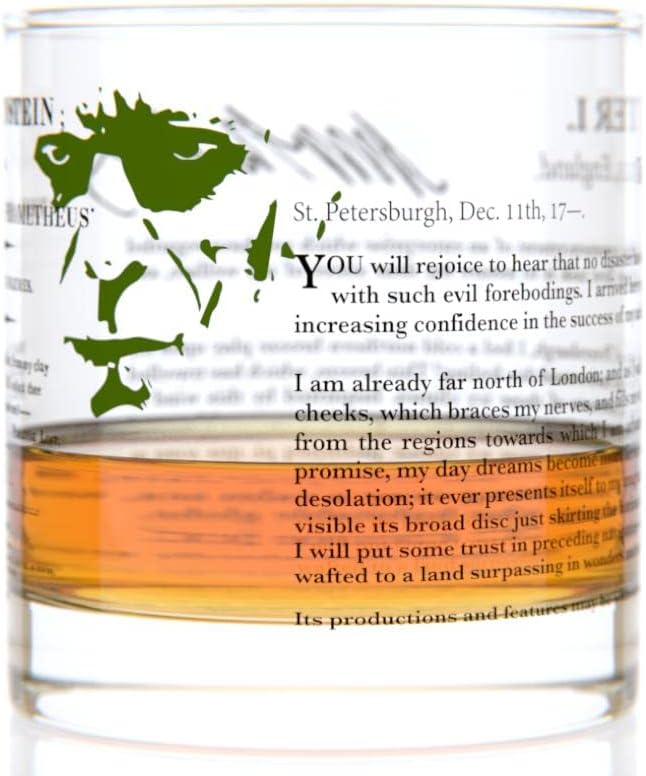Well Told Classic Literature Rocks Glass - Frankenstein by Mary Shelley - Old Fashioned Whiskey Glass Gift for Book Lovers (11 oz)