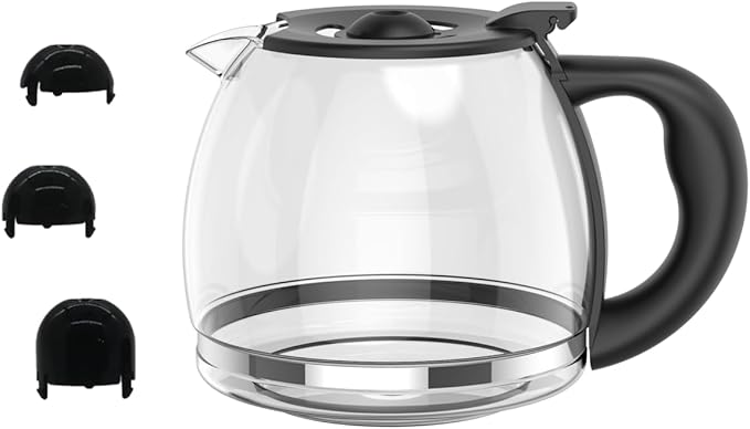 12-CUP Glass Replacement Coffee Carafe Compatible with Mr. Coffee, Black & Decker, Cuisinart and More, Black Close Handle