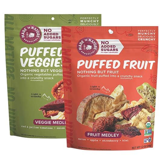 Made In Nature Organic Puffed Veg Medley, 1 Ounce (Pack of 6) ??Veggie Variety Pack, Vegan Snack, Non-GMO, Gluten Free, Kosher