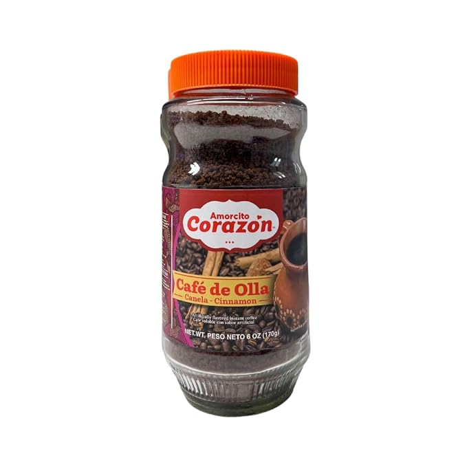 Amorcito Corazón - Traditional Mexican Instant Coffee - 6 oz (170 g) - Café de Olla with a Sweet Touch of Cinnamon and Piloncillo