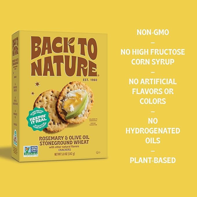 Back to Nature - Stoneground Wheat Crackers - Rosemary & Olive Oil - Real Ingredients like Whole Grain Wheat, Flax Seed and Sea Salt - Dairy Free & Non-GMO - 5 ounce (Pack of 6)