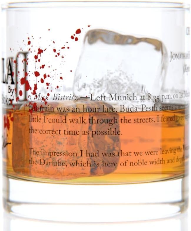 Well Told Classic Literature Rocks Glass - Dracula by Bram Stoker - Old Fashioned Whiskey Glass Gift for Book Lovers (11 oz)