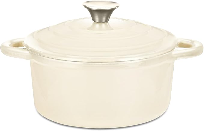 Hamilton Beach 3-Quart Enameled Cast Iron Dutch Oven Pot with Lid, Cream