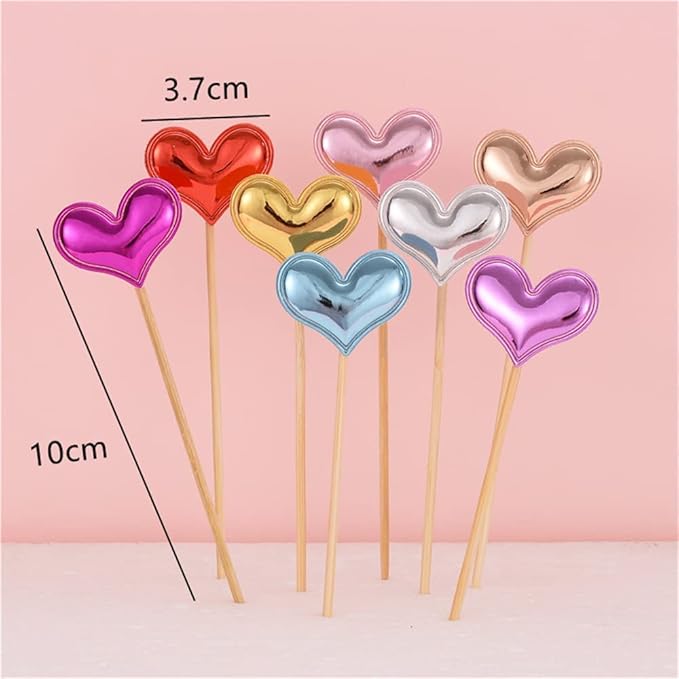 50Pcs Cupcake Toppers Heart Star and Crown Cupcake Picks Mini Cake Toppers Colorful Cake Decoration DIY Dessert Fruits Food Picks Party Decorative Accessories for Birthday Wedding Baby Shower (Heart)