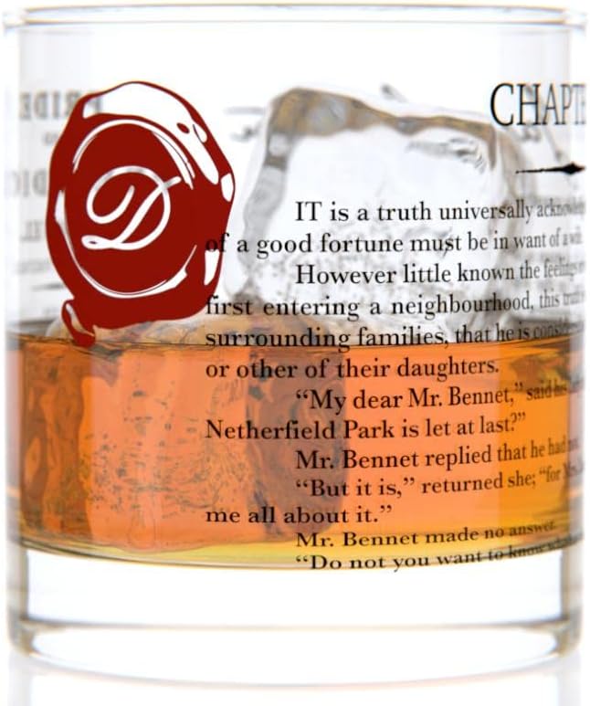 Well Told Classic Literature Rocks Glass - Pride and Prejudice by Jane Austen - Old Fashioned Whiskey Glass Gift for Book Lovers (11 oz)
