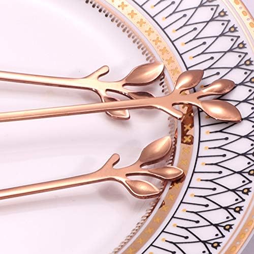 AnSaw Elegant Rose Gold Leaf Coffee Spoons - 10-Piece, 4.7" Mini Stainless Steel Espresso & Dessert Tea Spoons, Perfect for Demitasse & Small Servings