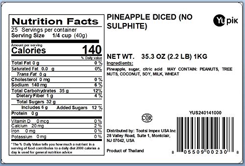 Yupik Dried Pineapple, Diced 2.2 lb, Non-GMO, Gluten-Free, Kosher,Sweetened Tropical Dried Fruits, Cubed Pineaplle Pieces, No Added Sulphites, Fruity Snacks, Ideal for Baking, Topping & Inclusions